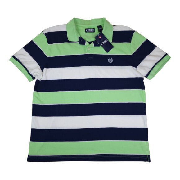 Chaps Boys Large Striped Polo Shirt Key Lime & Navy 100% Cotton - Picture 2 of 9